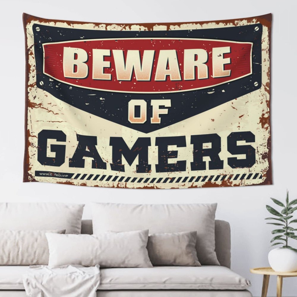 Tapsterys Wall Beware of Gamers Tapestry Bed Room. Decorations Mens Decor for Home (Size : 100X150CM)