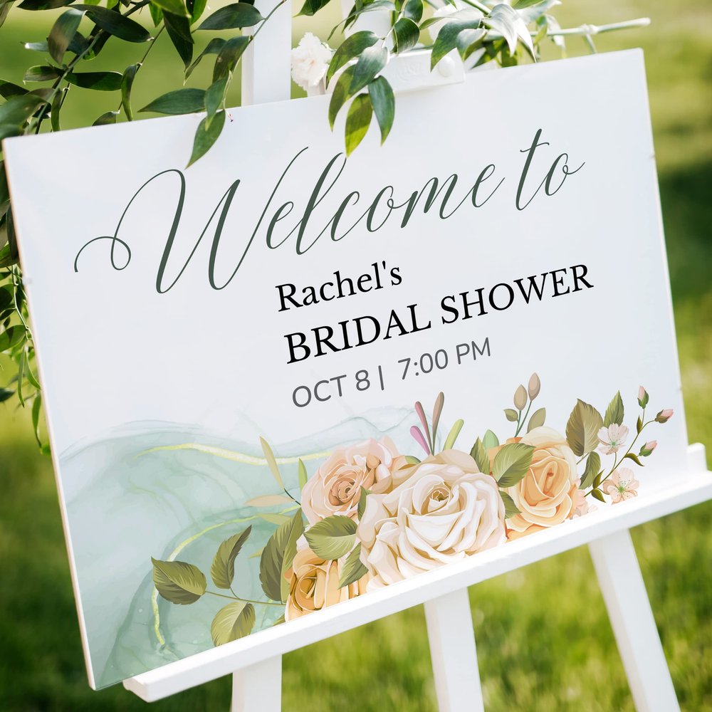 Custom Bridal Shower Sign with Stand, Personalized Bridal Shower Welcome Yard Sign for Indoor and Outdoor Use, 24" W x 18"H (Bridal Shower Design B)