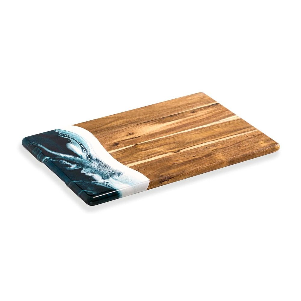 Lynn & Liana Handmade 12-inch x18-inchAcacia Breadboard, Navy White Metallic Design (ACB-1218-NWM)