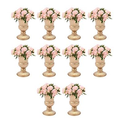 10Pcs Wedding Flower Vase Tabletop Flower Stand 16cm Gold Floor Vases Metal Wedding Centerpiece Stand Display Rack Table Decoration Pillar for Lawn Wedding Hotel Ceremony Banquet Hall Decor