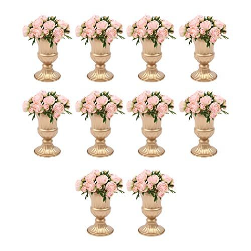 10Pcs Wedding Flower Vase Tabletop Flower Stand 16cm Gold Floor Vases Metal Wedding Centerpiece Stand Display Rack Table Decoration Pillar for Lawn Wedding Hotel Ceremony Banquet Hall Decor