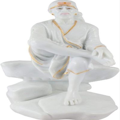 Stone Sai Baba Murti Marble Idol Statue for Pooja - 8 Inch Large Big Size, White