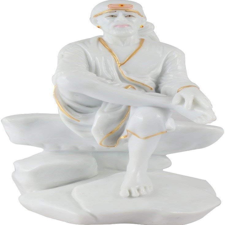 Stone Sai Baba Murti Marble Idol Statue for Pooja - 8 Inch Large Big Size, White