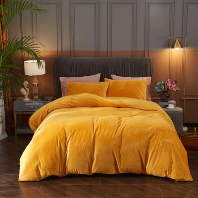 Ivellow Velvet Flannel Duvet Cover King Size Gold Comforter Cover Set Ultra Soft Breathable Cozy Velour Solid Luxury Bedding Set Zipper Closure Corner Ties