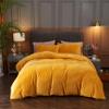 Ivellow Velvet Flannel Duvet Cover King Size Gold Comforter Cover Set Ultra Soft Breathable Cozy Velour Solid Luxury Bedding Set Zipper Closure Corner Ties view 1