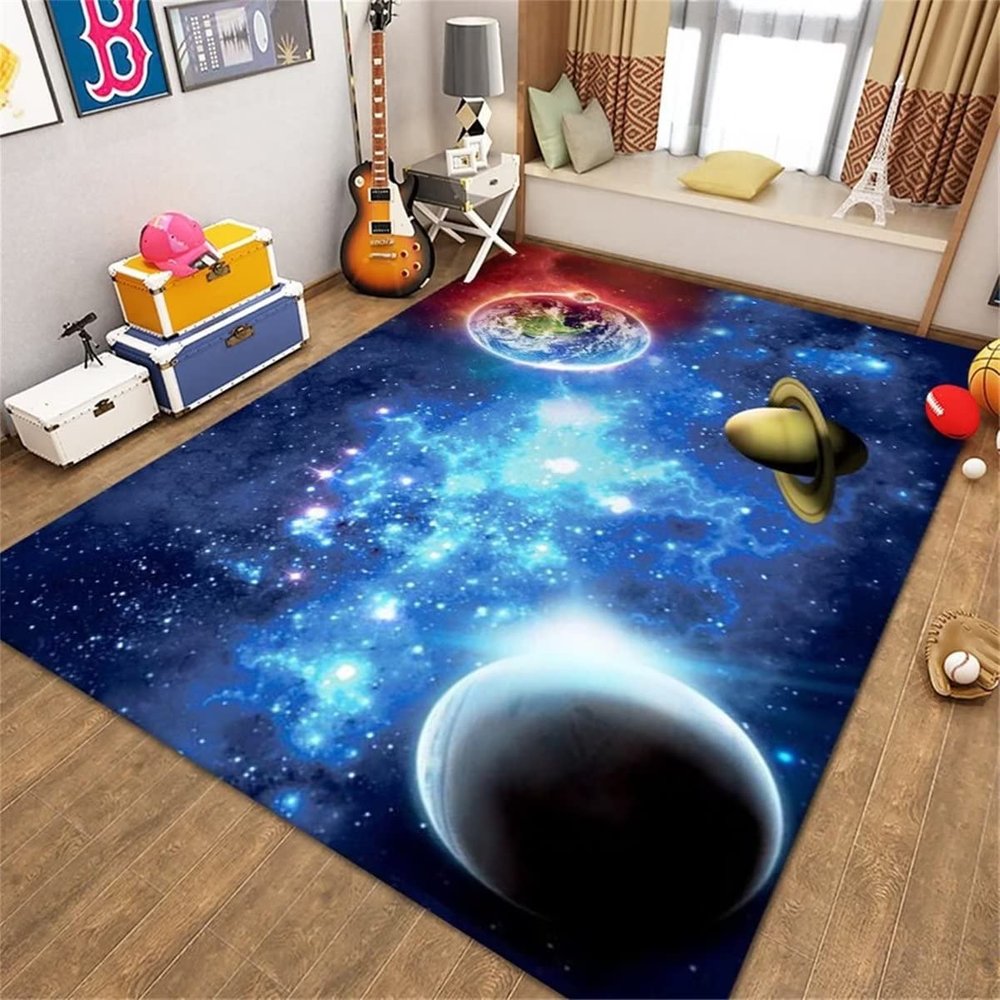 Extra Large Solar System Planets Area Rugs for Living Room Galaxy Starry Sky Kids Boys Bedroom Carpets 5x8 Feet Modern Home Decor Washable Floor Mats