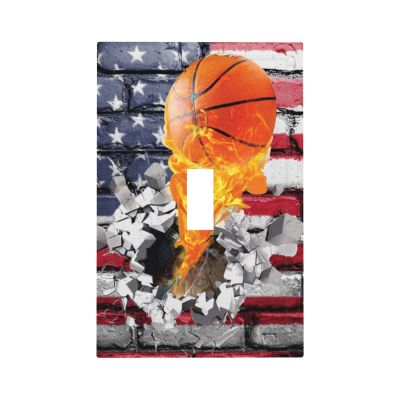 Basketball Sport American Flag 1 Gang Light Switch Plate Decorative Single Toggle Wall Plate Cover Electrical Switchplate Faceplate for Bathroom Bedroom Room Decorate 5" x 3 Jumbo Size