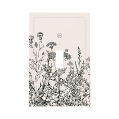 Vintage Wild Floral Border Herbs 1 Gang Light Switch Cover Decorative Single Toggle Wall Plate Wildflower Botanical Field Vegetation Home Decor Living Room Bedroom Decorate Electrical Switchplate