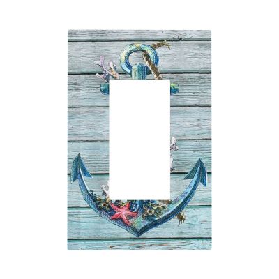 Nautical Anchor Board 1 Gang Single Decorator/GFCI/Decora/Rocker Electrical Outlet Light Switch Wall Plate Cover Coastal Beach Rustic Timeworn Marine Teal Turquoise Blue Wooden Wood Planks Decor