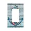 Nautical Anchor Board 1 Gang Single Decorator/GFCI/Decora/Rocker Electrical Outlet Light Switch Wall Plate Cover Coastal Beach Rustic Timeworn Marine Teal Turquoise Blue Wooden Wood Planks Decor view 1