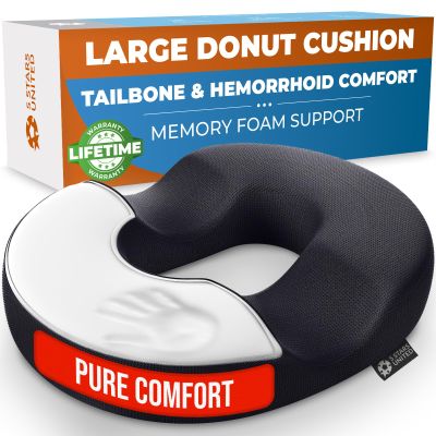 5 STARS UNITED Donut Pillow Hemorrhoid Tailbone Cushion  Large Cushion for Pain Relief  Coccyx, Prostate, Sciatica, Pelvic Floor, Pressure Sores, Pregnancy, Postpartum Recovery, Black