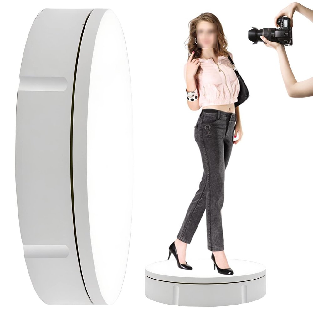 FONOBO 12 Inch Large Rotating Display Stand, Commercial Product Photography Turntable 330Lb Capacity, 360 Photo Booth with Remote,White