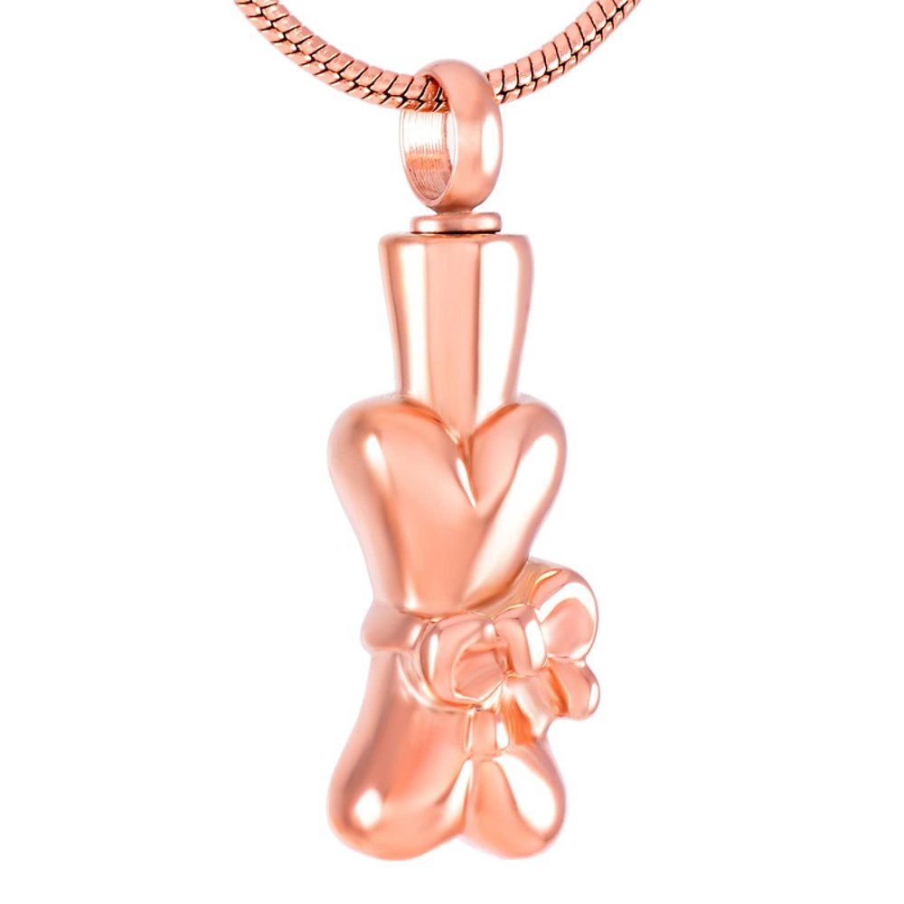 SHEIL Bowknot Dog Bone Stainless Steel Memorial Ashes Pendant Hold Pet Ashes Keepsake Cremation Urn Necklace for Animal,3