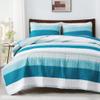 Andency Teal and White Striped Quilt Set Cal King(104x112Inch), 3 Pieces (1 Quilt and 2 Pillowcases) Patchwork Bedspread Coverlet Set, Soft Lightweight Quilted Bedding Set view 1