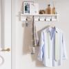 BAMEOS Wall-Mounted Wood Shelf with 5 Dual Hooks for Bathroom, Living Room, Bedroom (White-with Shelf) view 2