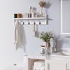 BAMEOS Wall-Mounted Wood Shelf with 5 Dual Hooks for Bathroom, Living Room, Bedroom (White-with Shelf) view 3