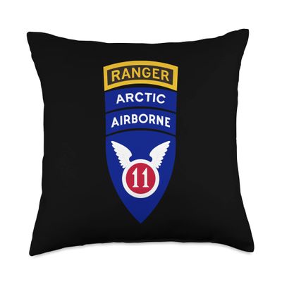 11th Airborne Division Patch & Ranger Tab - Arctic Angels Throw Pillow