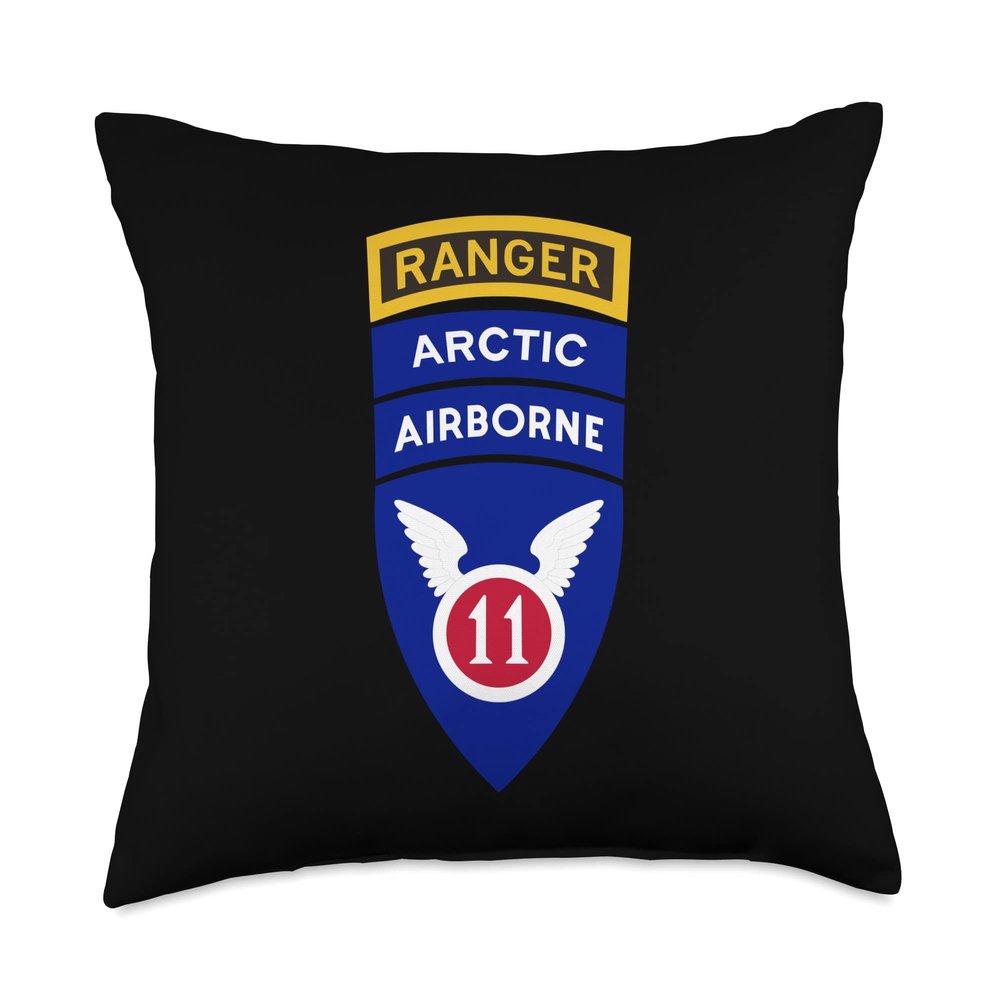 11th Airborne Division Patch & Ranger Tab - Arctic Angels Throw Pillow