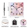 12 Inch Wooden Wall Clock with Metal Hands with Big Numbers Pink And Gold Glitter Texture Square Wood Clock Distressed Antique Style Wall Clock for Kitchen Dining Room Office with Big Numbers view 2