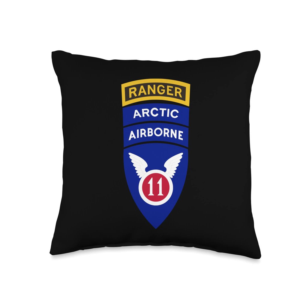 11th Airborne Division Patch & Ranger Tab - Arctic Angels Throw Pillow