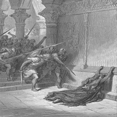 Textured Paper - Gustave Dore - The Death of Athaliah (1866) Poster Painting Etching Drawing Woodcut Art Print - Size: 12 x 8 Inches