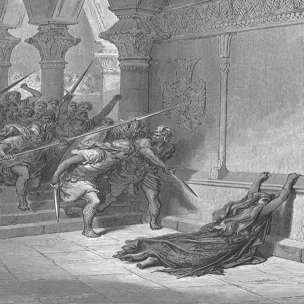 Textured Paper - Gustave Dore - The Death of Athaliah (1866) Poster Painting Etching Drawing Woodcut Art Print - Size: 12 x 8 Inches