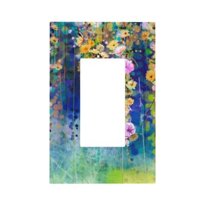 Multicolor Watercolor Flower 1 Gang Decorator/GFCI Light Switch Cover Decorative Single Rocker/Decora Outlet Wall Plate Electrical Faceplate Abstract Moss Green Floral Treetop Blossoms Florets Shrubs