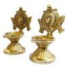 GURU JEE Brass Shankha Chakra Villaku Set of 2 Lord Vishnu Symbol Shankh Chakra Diya Traditional Oil Wick Lamp Deepam Deepak for Puja Aarti Mandir Temple view 4