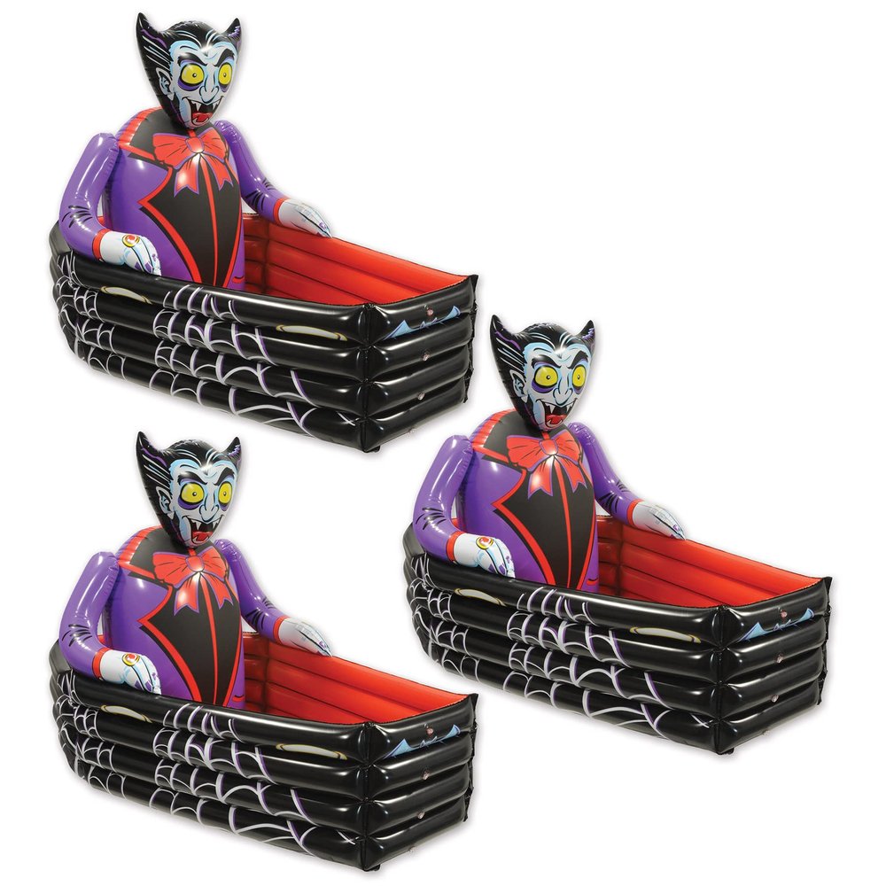 Beistle Inflatable Vampire & Coffin Coolers, 3 Pack, 30 x 42, Each Holds Approx. 48 12 oz. Cans - Drink Cooler, Drink Container for Parties, Beverage Cooler, Spooky Decor, Halloween Cooler