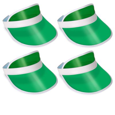 Beistle Clear Green Dealers Visors 4 Pack, Transparent Plastic Sun Visors, Lightweight Headwear for Events, Casino Themed Celebrations & Group Activities, One Size Fits Most Adults
