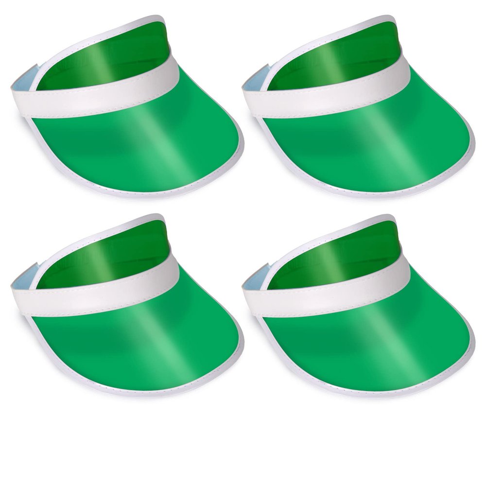 Beistle Clear Green Dealers Visors 4 Pack, Transparent Plastic Sun Visors, Lightweight Headwear for Events, Casino Themed Celebrations & Group Activities, One Size Fits Most Adults