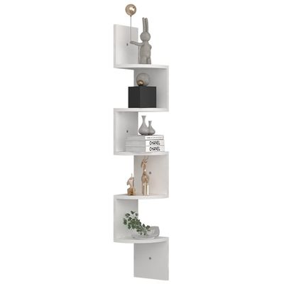 KLZUOPT Exquisite Bathroom Shelves Corner for Wall Decor Corner, Corner Shelf 5 Tier Floating for Wall, Wall Mount Corner Wood Wall Shelf for Bedroom Bathroom Living Rooms (Color : White B)