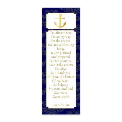 30 Bookmarks Nautical Theme boy Baby Shower Favors Personalized Navy Blue Gold