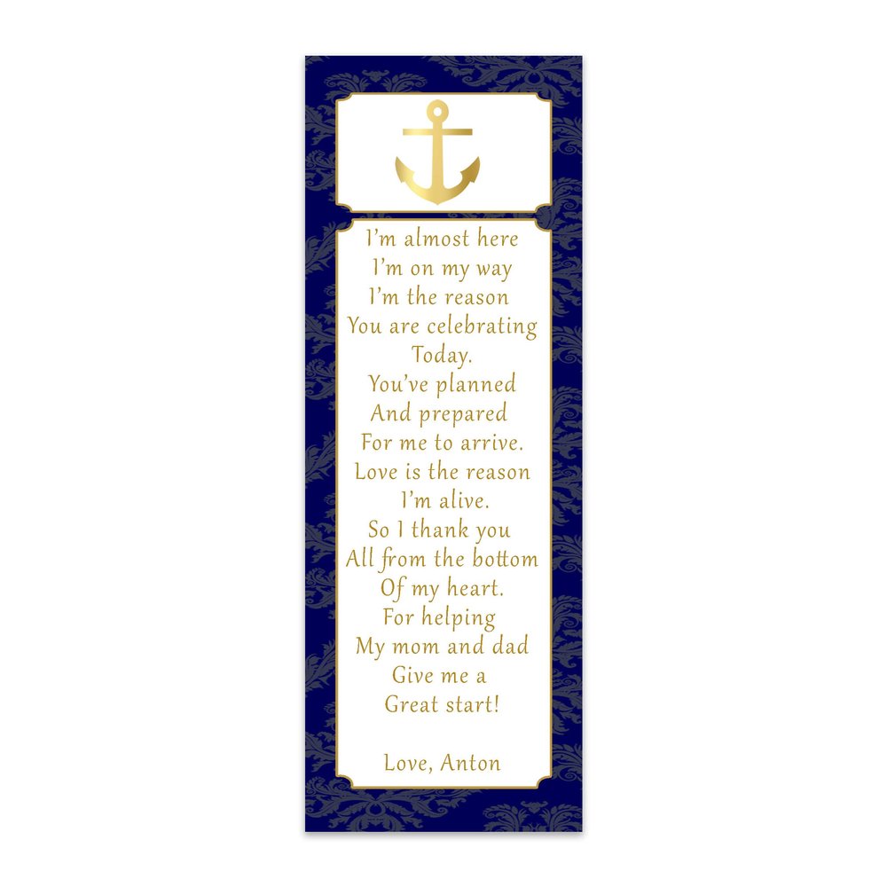 30 Bookmarks Nautical Theme boy Baby Shower Favors Personalized Navy Blue Gold