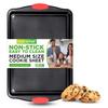 15 Non Stick Cookie Sheet, Medium Gray Commercial Grade Restaurant Quality Carbon Metal Bakeware with Red Silicone Handles, Compatible with Model NCSBS3S view 1