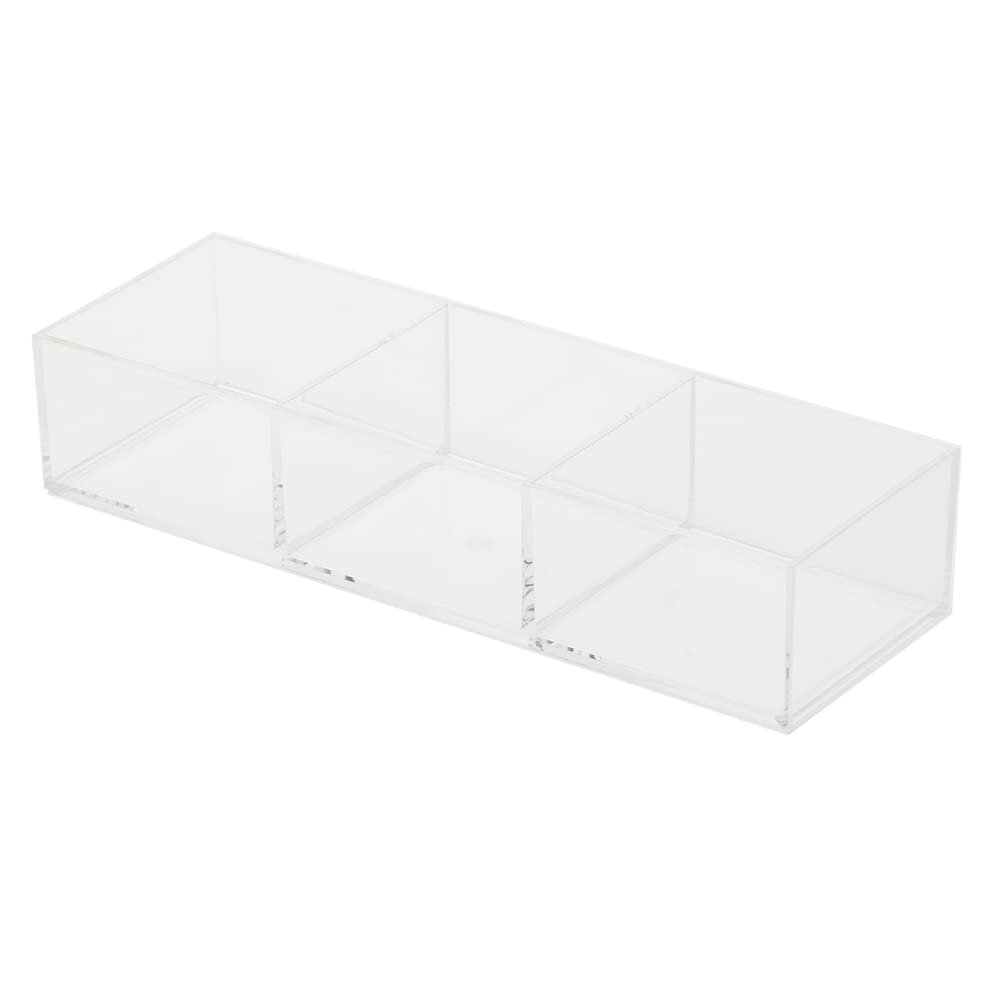 Home Basics 3 Section Plastic Cosmetic Organizer, Clear | Simple Design | Perfect for Bathroom Countertop or Dresser | Use for Jewelry or Make Up