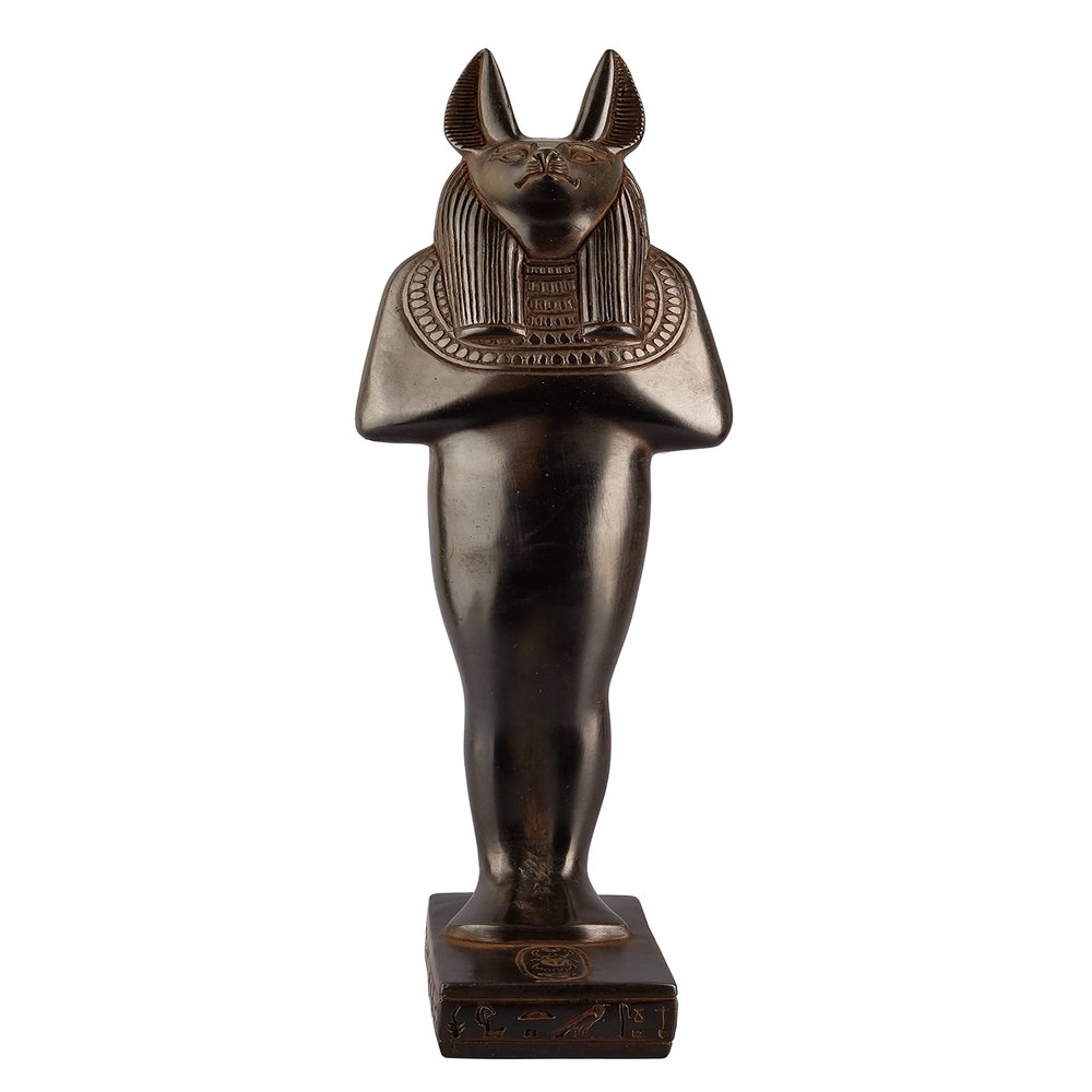 A unique ancient Egyptian statue of Anubis Jackal God of afterlife and mummification standing in form mummy with Jackel head Heavy black stone made in Egypt.
