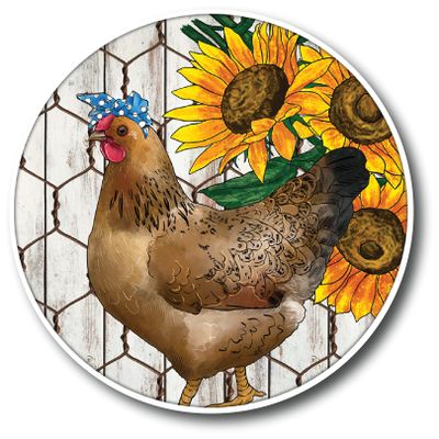 Chicken Sunflower 5 inch Waterproof Decal Sticker Farm Wire Barn Boho Western Farmhouse Country Cowboy Cowgirl Wood Feather Rodeo Sunflower Animals Vintage Chicken Cow Pig Horse CS1427-2PK