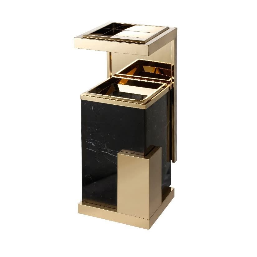 TOMYEUS Dustbin Light Luxury Marble Trash Can in Shopping Mall Hotel Lobby Elevator Entrance Stainless Steel Vertical Trash Can with Ashtray, 12L Kitchen Bin (Color : B)
