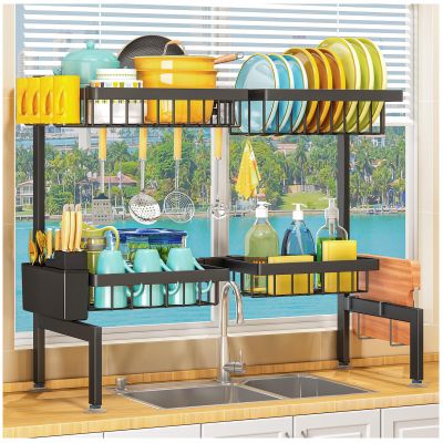 ARSTPEOE 2 Tiers 4 Baskets (one More Than Others) Over The Sink Dish Drying Rack,fits All Sinks (from 24.8" to 35.4"),2-Tier Adjustable Sink Rack,Dishes Rack Kitchen Storage Organizer Space Saving