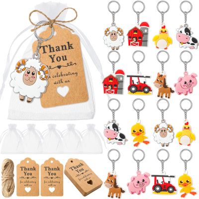 108 Pack Farm Animal Party Supplies Cow Keychains Barnyard Birthday Party Favors Including Cow Keychain Goodie Present with Thanks Kraft Tags White Organza Bags School Carnival Rewards Baby Shower