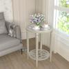 AQUILLA 2 Tier Modern Champagne Side Table, MDF Material Round Accent Table with Storage, Vintage End Table Suitable for Living Room, Bedroom, Pine Wood, Glass Top view 3