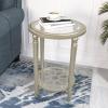 AQUILLA 2 Tier Modern Champagne Side Table, MDF Material Round Accent Table with Storage, Vintage End Table Suitable for Living Room, Bedroom, Pine Wood, Glass Top view 4