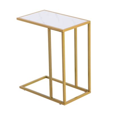 Bituman C Shaped Marble Sticker Side Table Couch Snack End Table Small Coffee Table Night Stands Table Portablle Laptop Holder with Adjustable Feet for Couch Bed Recliner, Gold