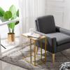 Bituman C Shaped Marble Sticker Side Table Couch Snack End Table Small Coffee Table Night Stands Table Portablle Laptop Holder with Adjustable Feet for Couch Bed Recliner, Gold view 2