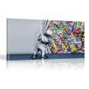 HOLEILUCK Behind The Curtain Canvas Paintings Graffiti Street Art Banksy Graffiti Art Oversized Wall Art Pictures for Home Decor 90x190cm(36x75in) Withframe view 1