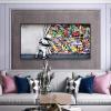 HOLEILUCK Behind The Curtain Canvas Paintings Graffiti Street Art Banksy Graffiti Art Oversized Wall Art Pictures for Home Decor 90x190cm(36x75in) Withframe view 3