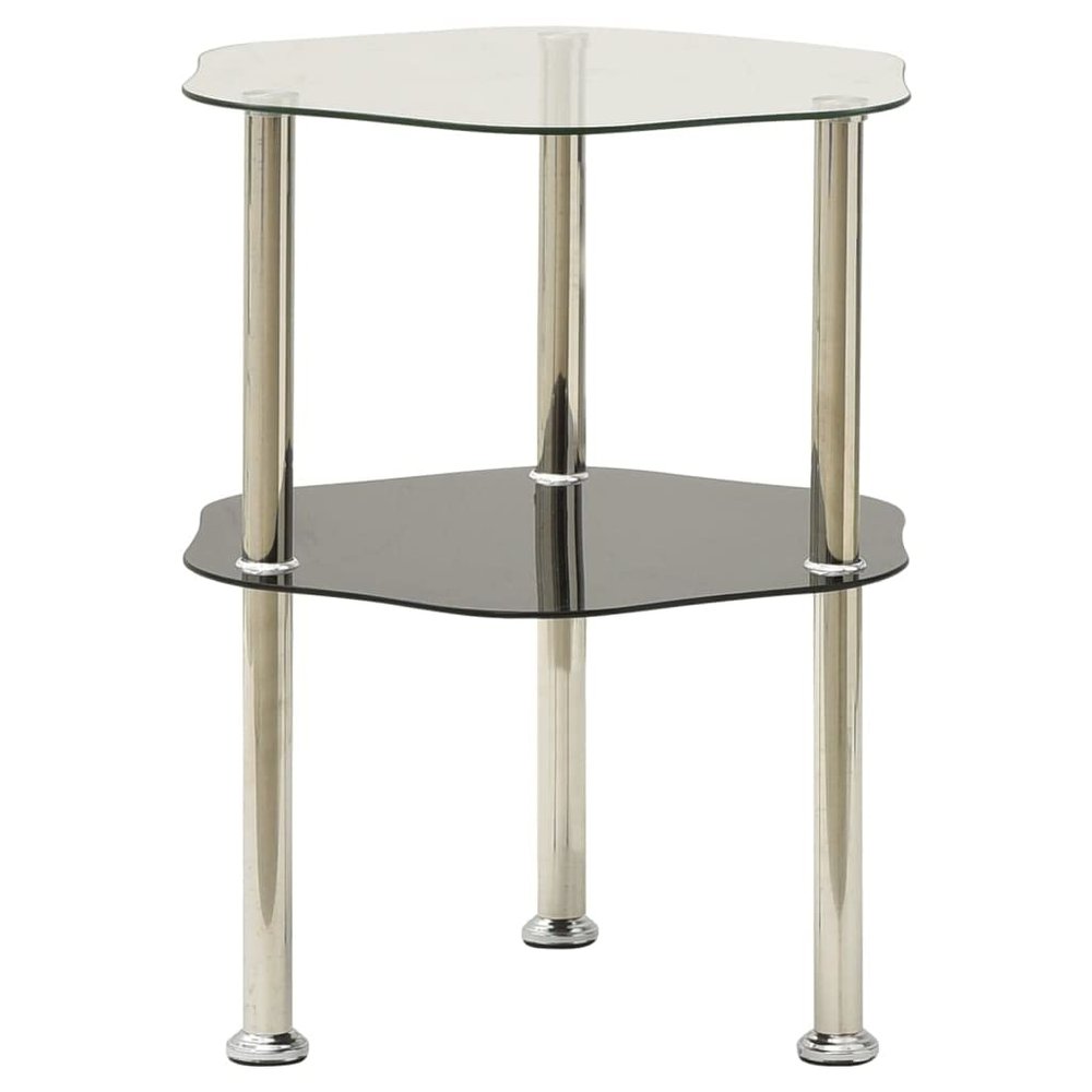 2-Tier Side Table,Coffe Table,Balcony Table,Apartment Desk, Bedroom Side Tables,Sofa Tables,Snack Table,for Living Room, Bedroom, Lounge, Office, Transparent & Black 15"x15"x19.7" Tempered Glass