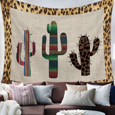YOKOU Wall Tapestry, Mexican Theme Cactus Tropical Plants Leopard Vintage Burlap Background Wall Hanging Tapestries for Bedroom, Dorm, Living Room, Home Dcor 51"X59"