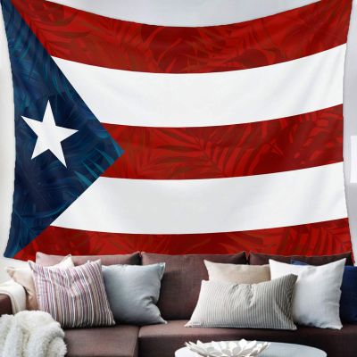 YOKOU Wall Tapestry, Puerto Rico Flag with Leaves Texture Blue Red Wall Hanging Tapestries for Bedroom, Dorm, Living Room, Home Dcor 51"X59"